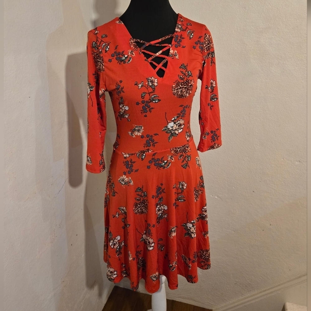 Rue21 Red Floral Long Sleeve Dress